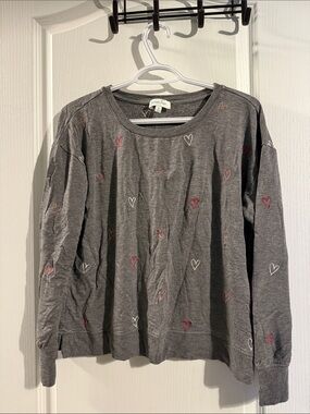 Grace & Lace Gray Heart-Print Long Sleeve Top